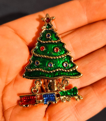 Vintage amerikanische Brosche 60er Jahre emaillierter Weihnachtsbaum - Vintage brooch