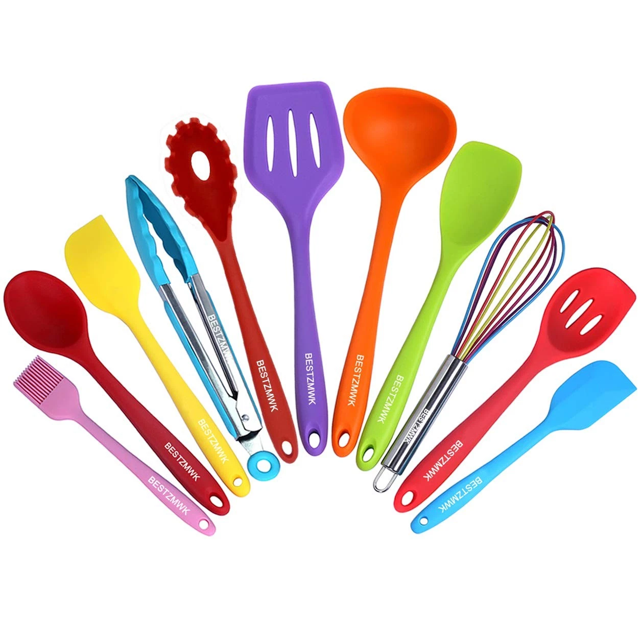 Kitchen Utensil Set - 11 Cooking Utensils - Colorful Middle, Multicolor