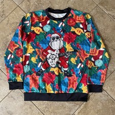 Mens Ugly Christmas Sweater Santa Rock Guitar All Over Print Long Sleeve L