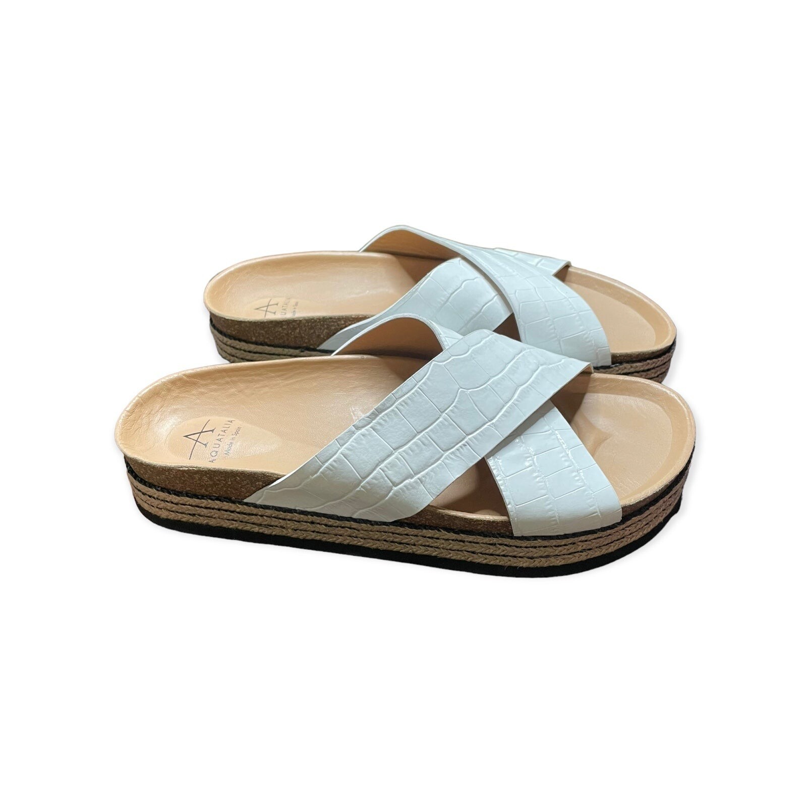 AQUATALIA Женские белые сандалии на танкетке из крокодиловой кожи CorkAriana Slip On Slide 7 M 11390₽