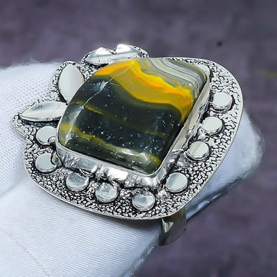 Bumble Bee Jasper Gemstone 925 Sterling Silver Jewelry Ring Size 8.5