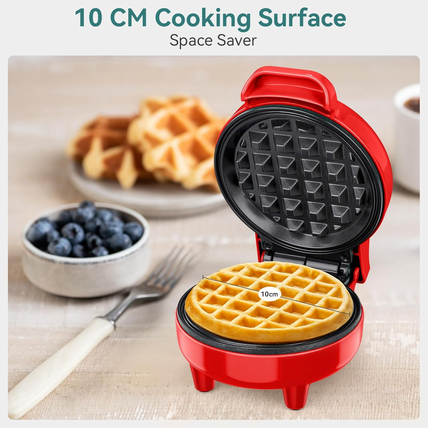 Idea Regalo: Mini Piastra per Waffle 550W - Colorata e Compatta - 3