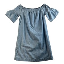 Madewell XXS Denim Azalea Shift Dress Off the Shoulder Ruffle Sleeve Light Blue