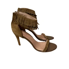 Joie Genuine Leather Fringe Heels Shoes Women Sz 11 / 41 Olive Brown Sandals