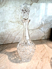 Vintage Crystal Decanter Diamond Cut Cross Hatch w Top Stopper Wedding Elegant