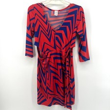 USA American Vintage Red Blue Abstract Modern Mini Dress Waist Belt Women Large