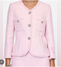 Zara Pink Tweed Textured Rhinestone Button Jacket M