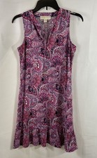 Michael Kors Women's Pink Purple Paisley Sleeveless Ruffle Hem Dress Size XS