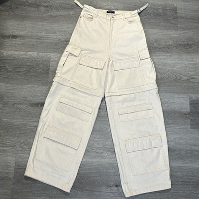 Mainless Unisex Denim Cargo Jeans in Budgie Convertible Zip Off Pants 31x34