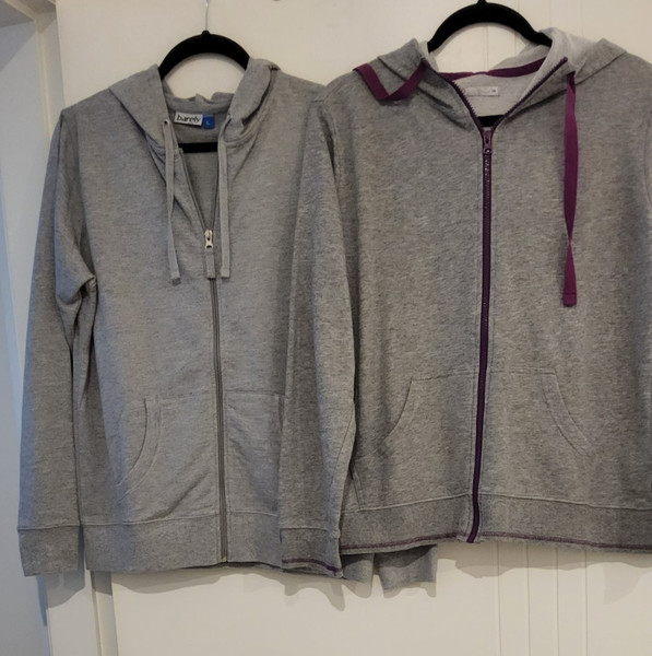 2 X LADIES GREY COTTON BLEND LONG SLEEVE ZIP UP HOODIES WITH POCKETS  SIZE L/16