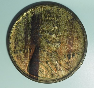 1927 Lincoln Wheat Penny, Wood Grain Effect, Unc., Uncirculated, BU, Woody