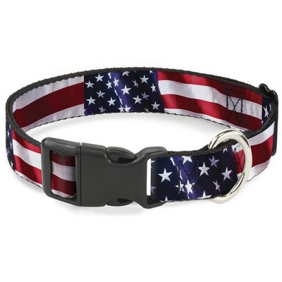 Plastic Clip Collar American Flag Vivid CLOSE-UP WIDE-Medium 16-23''