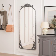 Vintage Baroque Arched Full Length Mirror,Full Body Mirror Hanging Wall Mounted