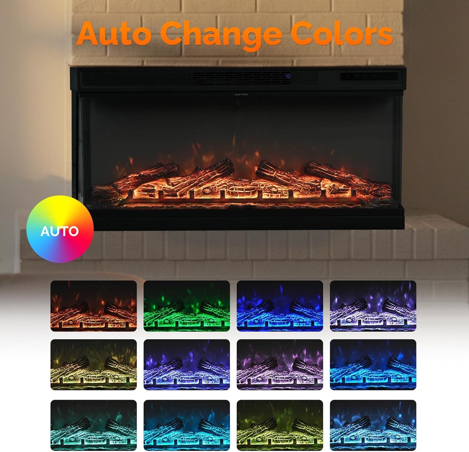 36 inch 1500W  3-Sided Electric Fireplace Insert, 12 Flame Color, for 400 sq.ft