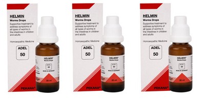 ADEL 50 Worms Drops Pack of 3 Natural Homeopathic Remedy for Digestive Wellness