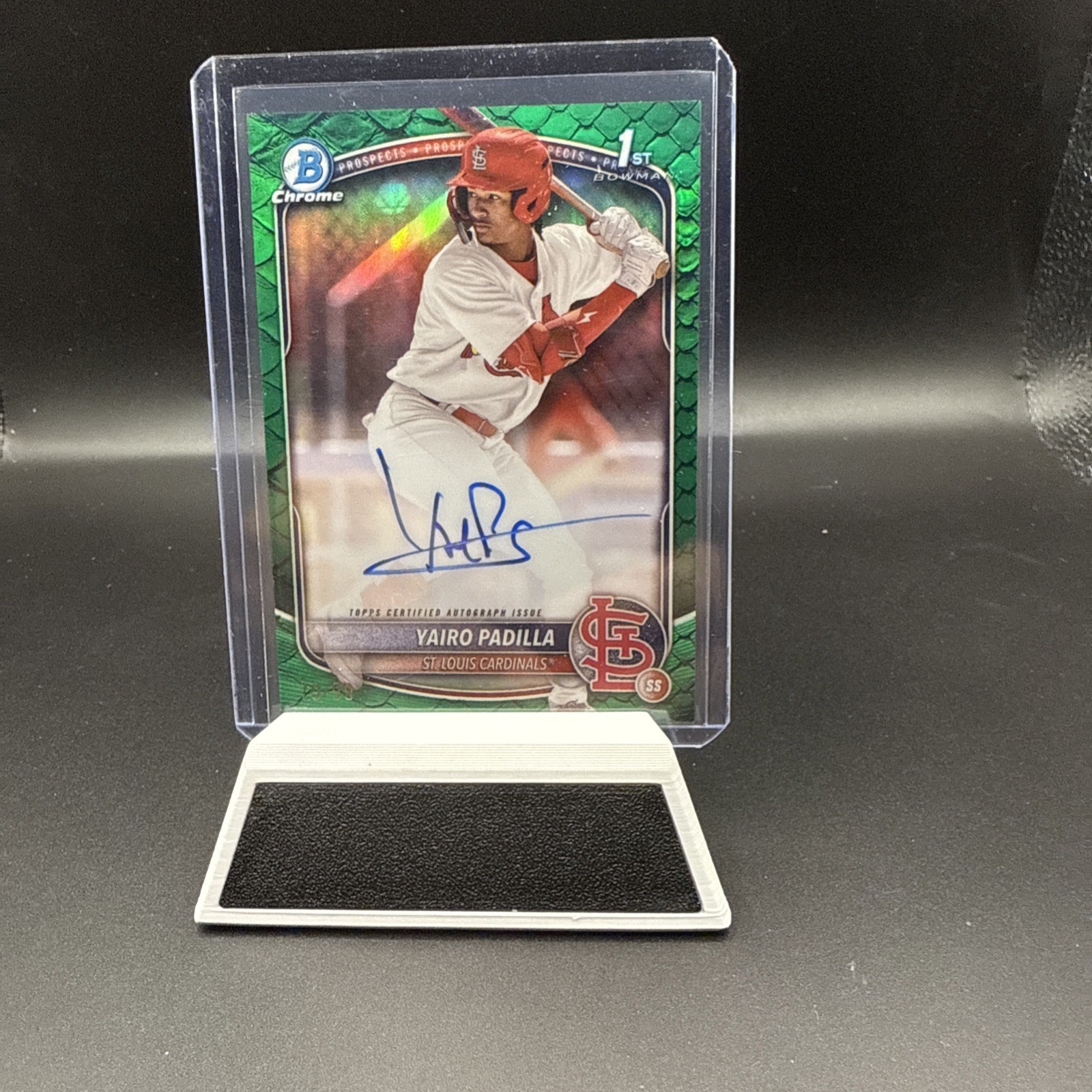 2025 Bowman Chrome Yairo Padilla Green Reptilian 1st Auto /99 St Louis Cardinals