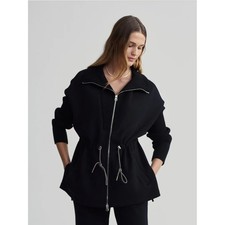 Varley Palen Longline Zip Through Black Drawstring Utility Jacket. Womens Size L