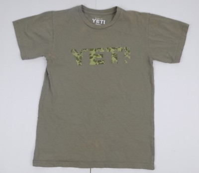 Yeti Coolers Green Cotton Short Sleeve Camo Graphics TShirt Size Small 