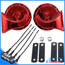 2x Red Universal 12V Loud Car Truck 110DB Dual Tone Snail Electric Horn SUV