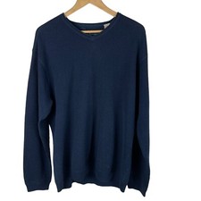 Tommy Bahama Sweater Mens L Blue Cotton Wool Waffle Pullover V Neck Thermal