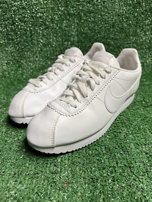 Nike Classic Cortez All White Leather Sneakers Shoes Women's Size 8 Pre-owned