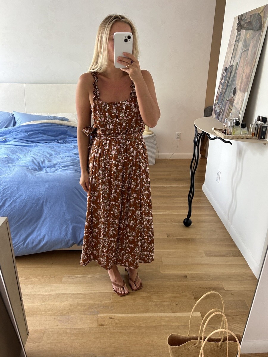 &Other Stories Floral Brown Midi Dress Size 6