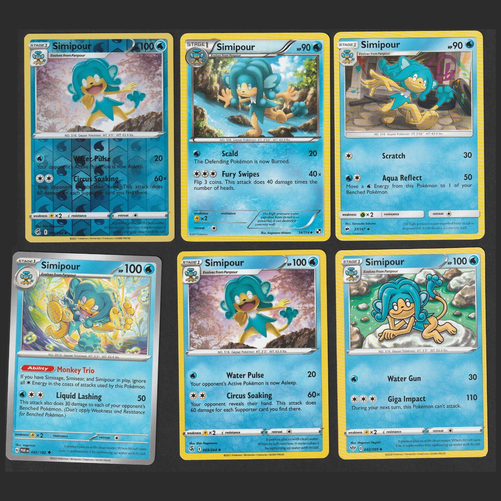 Simipour Pokemon Card Collection Set of 6 English Cards Water Type Reverse Holo