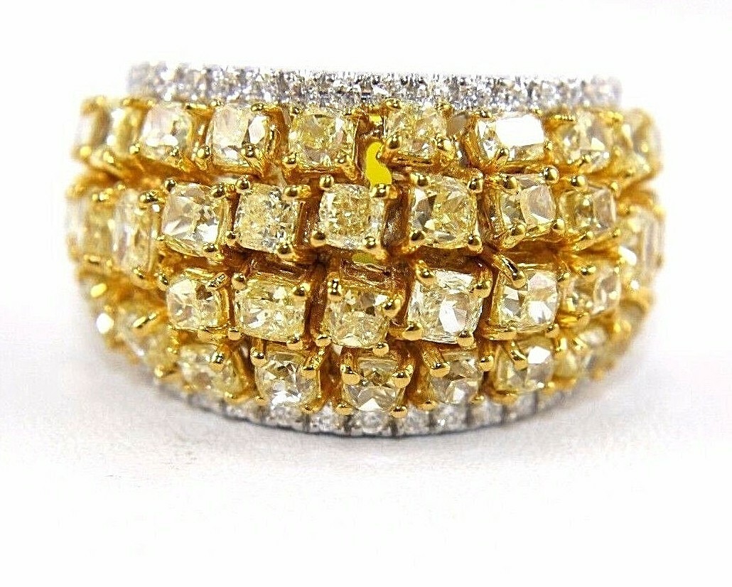Natural Canary Yellow Diamond Cluster Wide Dome Ring Band 14k