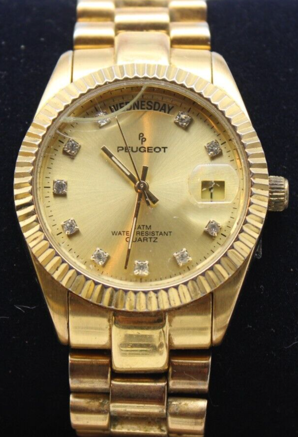Yellow Peugeot Gold Watch Black Face Mens Peugeot Men Sports Watch
