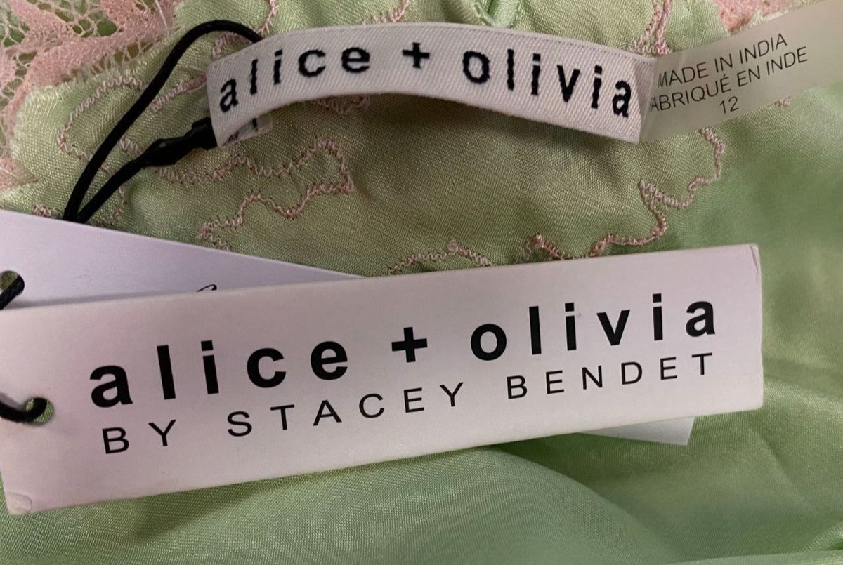 $595 Alice + Olivia Women's Green Lace-Trim Asymmetric Midi