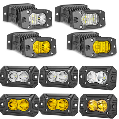 2X 4'' 40W Flush Mount LED Lights Pods Backup Reverse Rear Bumper Off Road 4WD RV