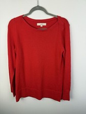 Ann Taylor Loft Womens Pullover Sweater Red Long Sleeve Scoop Neck Side Slit M