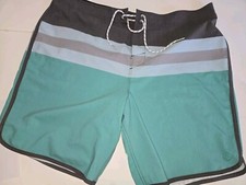 Hang Ten Swim Trunks 40 Green Blue Board Shorts Striped Drawstring