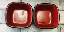 RAMEKIN SET 2 BOWLS CORNINGWARE RYKU CERAMIC STONEWARE ROUNDED SQUARE WINE/RED