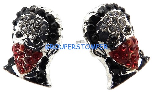 Orecchini viso maschera nuovi con strass cristallo post traforato ladro - Foto 8 di 10