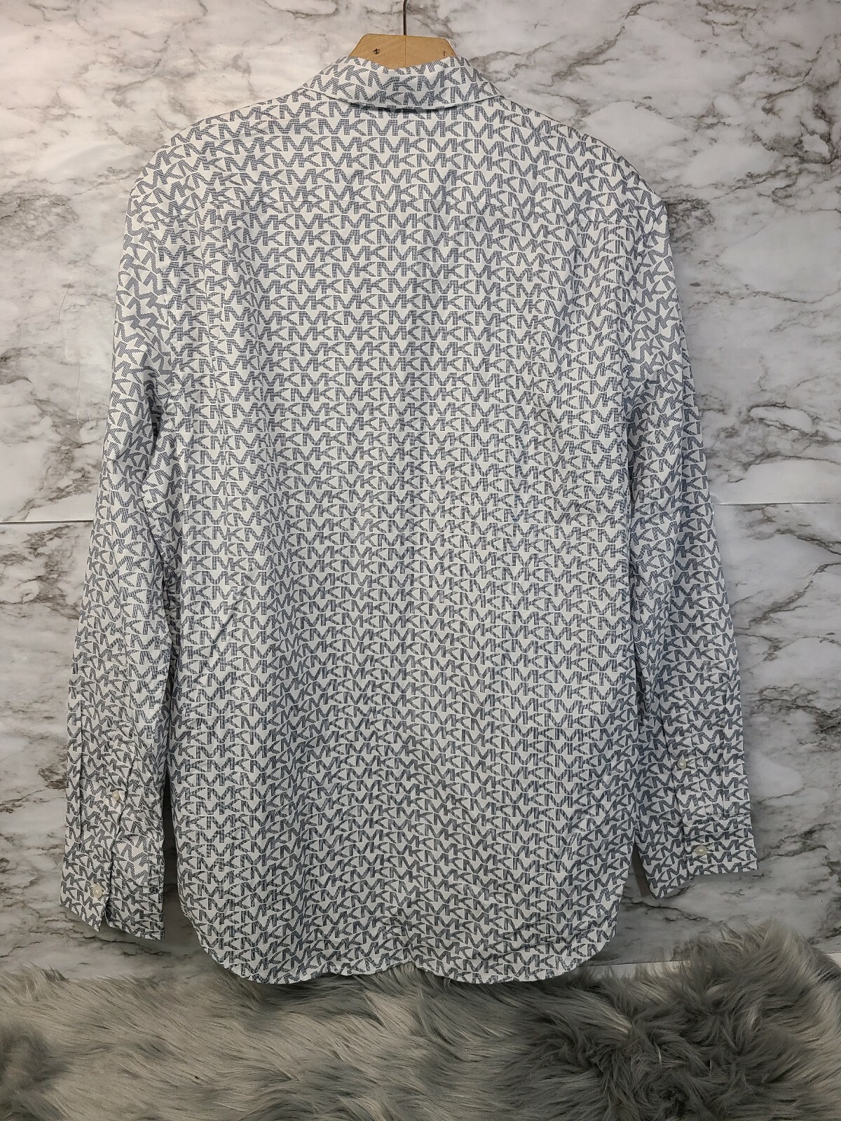 Michael Kors Mens Button up Shirt White MK Logo Classic Fit 100  