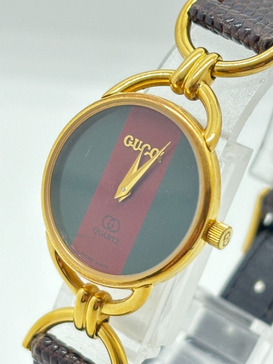 Exc+5] Gucci 6000L Sherry Line Red Green Gold Quartz Women's Watch
