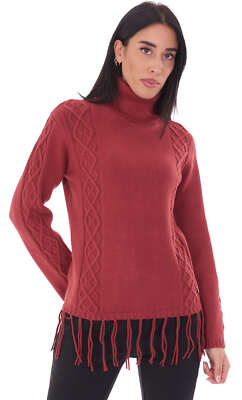 Maniche Lunghe Magliette Con Frange MAGLIA DOLCEVITA WHITE WISE