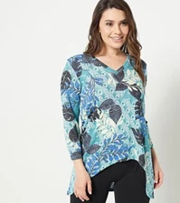 Attitudes by Renee Regular Global Illusions Casknit Tunic Blue Tropical Small A4