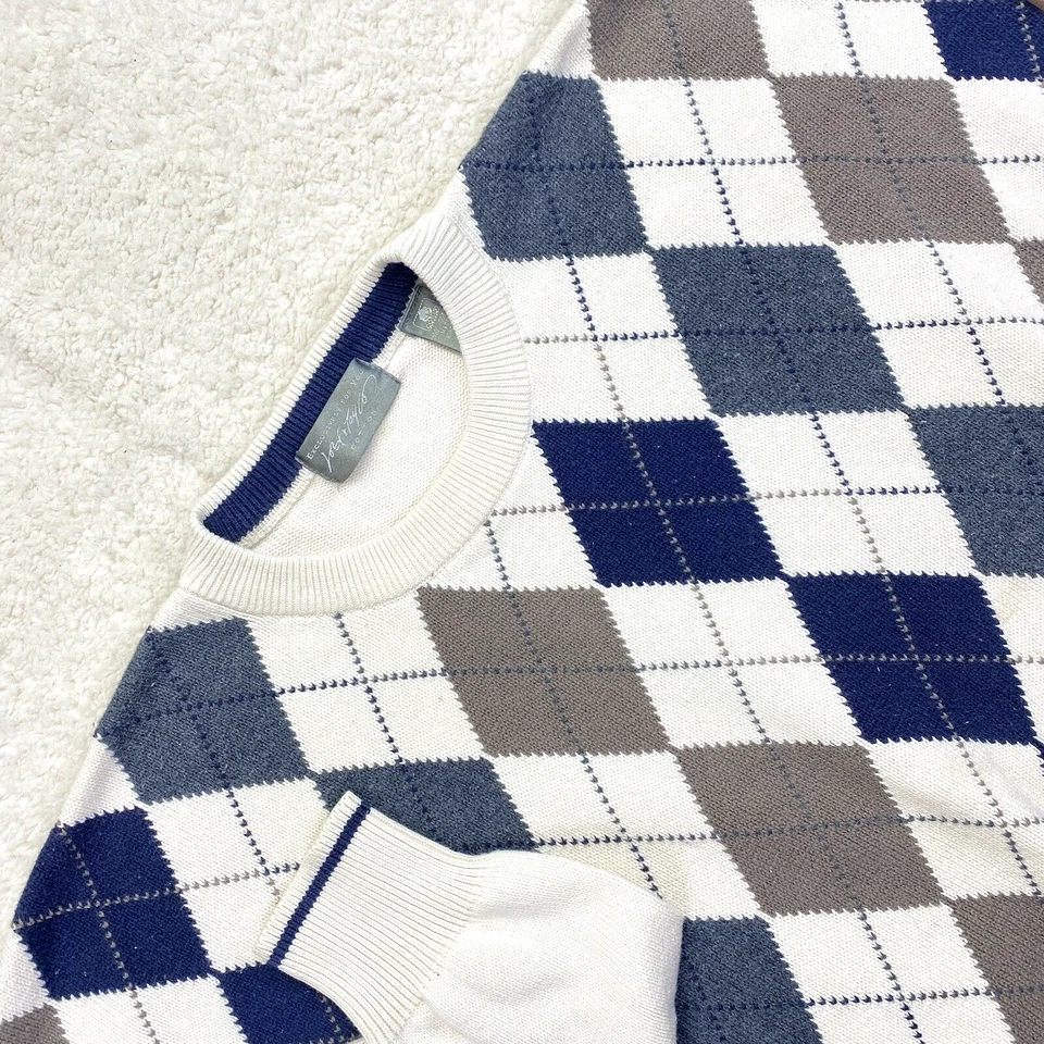 VTG Lord & Taylor Argyle Novelty Preppy Golf Sweater Pullover Cream Mens Sz L - Image 2 of 4