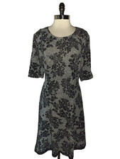 ROBBIE BEE Size XL A-Line Dress Black Grey Floral Short Sleeve Knee Length
