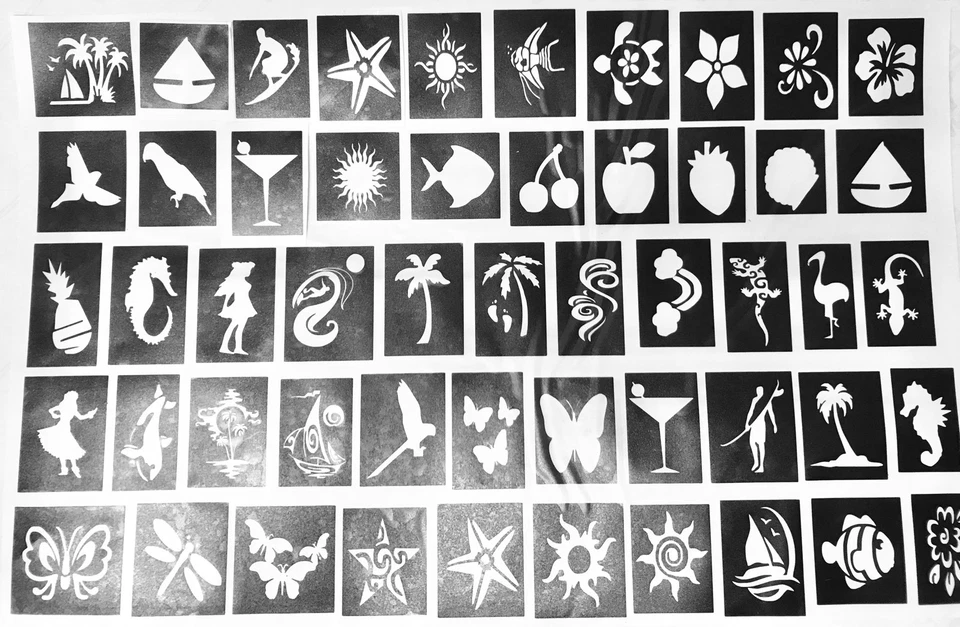 THE UNIQUE LITTLE GIFT SHOP LTD Tropical 🏝 Hawaiian 🌺 Stencils X 50 top up ur glitter tattoo kit facepainting