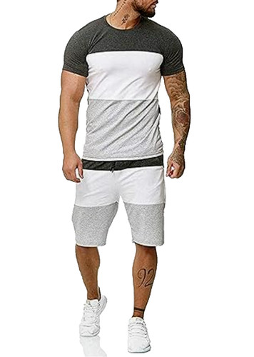 Men 2 Piece Short Sets Outfits Dark Gray SZ M
