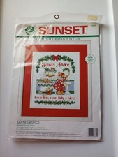 New Sunset Cross Stitch Christmas Kit "Santa's Advice" Vintage 1993 - 18342