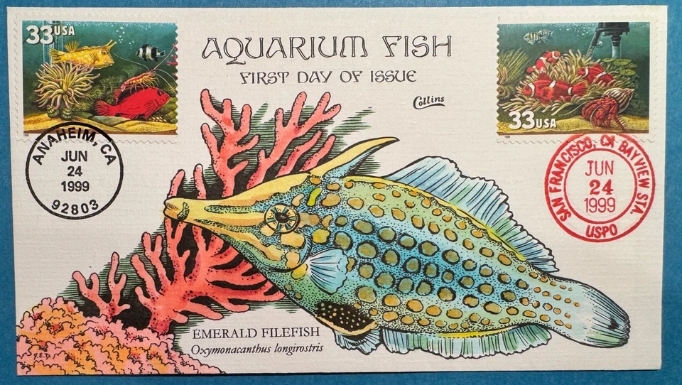 #3317-3320 AQUARIUM FISH set of 2  FDC's COLLINS  hand-painted PERFECT!!! - Image 3 of 3