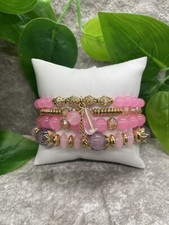 4 PC Handmade Boho Beaded Stackable 6.5  Plus Stretch Bracelet Set New A2414