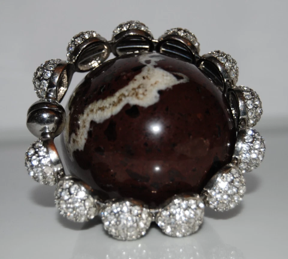 PULSERA BRAZALETE MAGNÉTICO ELEGANTE PASARELA ALTA COSTURA DIAMANTES DE IMITACIÓN PAVÉ TONO PLATA Foto 3 de 4