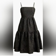 J.Crew Factory Blacl Jacquard Strappy Tiered Dress