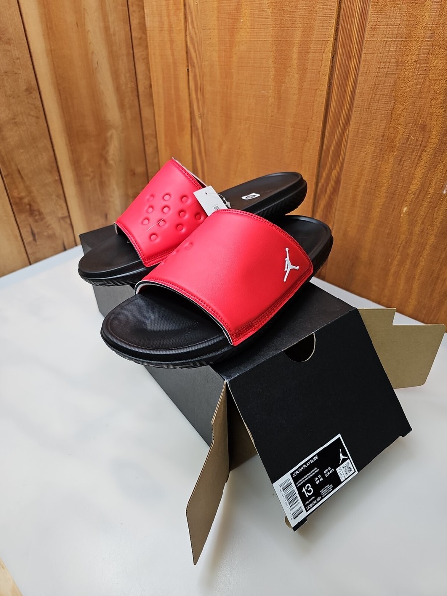 red and black jordan sandals