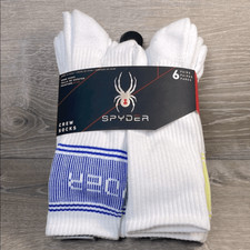 NEW Spyder Men s Size 6-12 White Crew Socks w/ Logo- 6 Pairs 97 Poly/Spandex